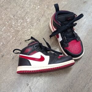Nike Jordan 1 Mid Black Noble Red Toddler Size 7C